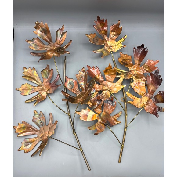 Vtg Metal Maple Leaf Wall Decor Art Copper Brass Autumn Fall Retro 70s - Picture 1 of 7